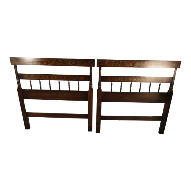Hitchcock Pair of Solid Maple Pant Decorated Twin Size Headboards For Sale