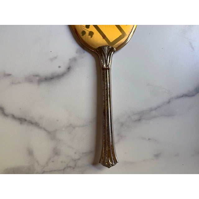 Mid-Century Modern Vintage Mid-Century Metal and Glass Floral Vanity Hand Mirror For Sale - Image 3 of 4
