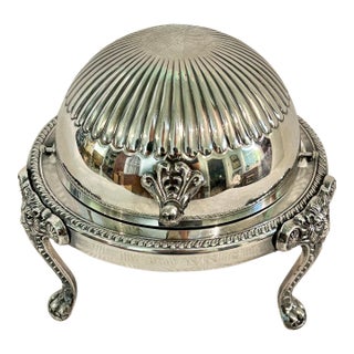 Vintage 1930’s Lion Paw Roll-Top Caviar Server by F. B. Rogers – Silverplate W/ Glass Liner For Sale