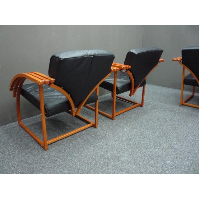 Wood Futuristic Leather Armchairs, 1980s, Set of 4 For Sale - Image 7 of 18