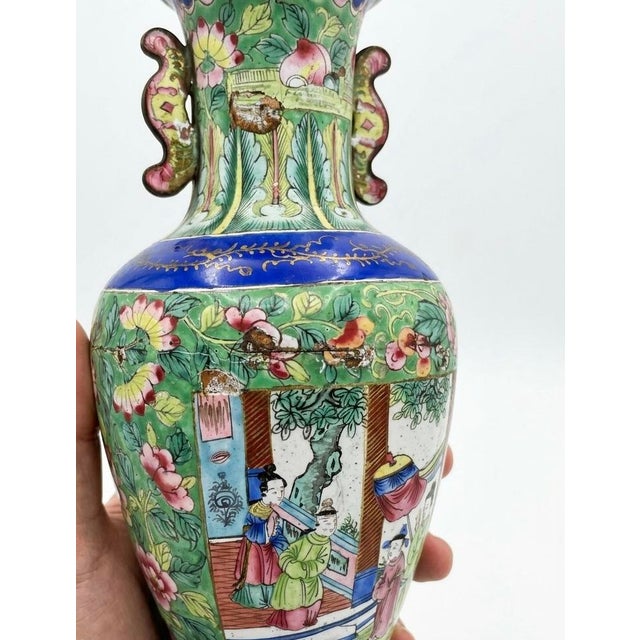Green Antique 19th Century Chinese Canton Enamel Vases For Sale - Image 8 of 11
