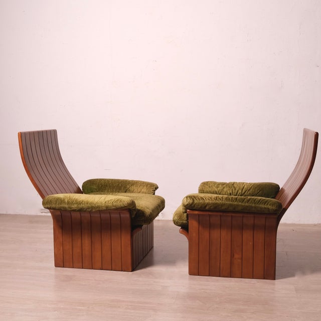 Handcrafted Armchairs in Velvet and Curved Wood, 1980s, Set of 2 For Sale - Image 6 of 18