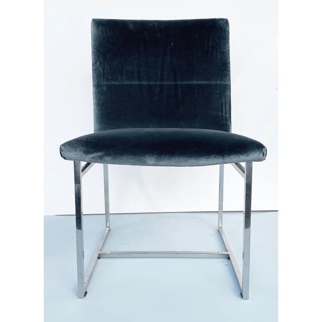 Milo Baughman Chrome Desk Chair in Cowtan & Tout Velvet Offered for sale is a single Milo Baughman desk chair which has...