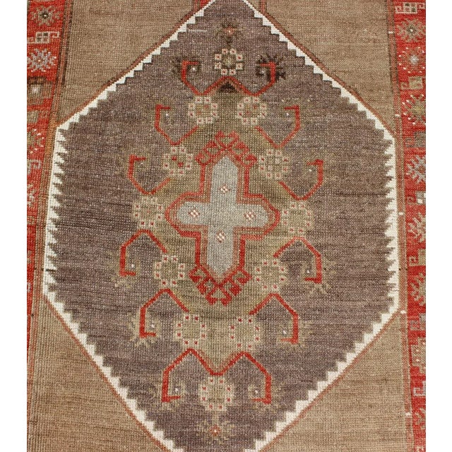 Colorful Vintage Turkish Runner With Diamond Medallions in Lt. Camel and Gray For Sale - Image 9 of 13