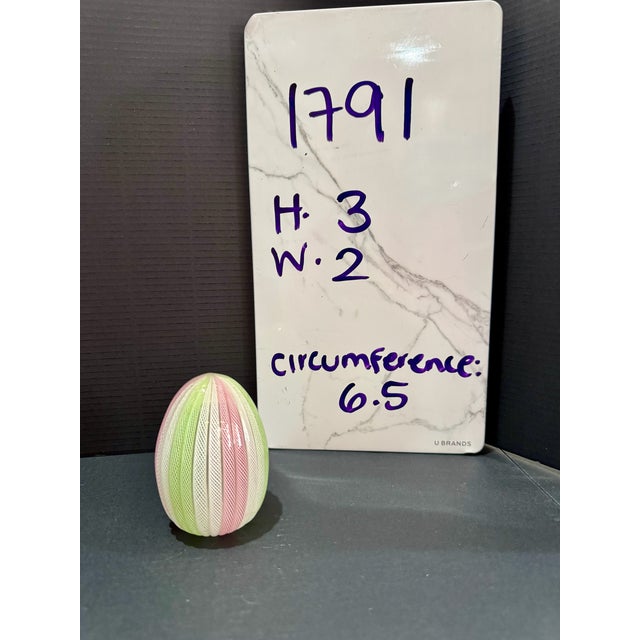 Mid 20th Century Vintage Murano Venetian Art Glass Zanfirico Latticino Egg Pink Green Paperweight For Sale - Image 5 of 5