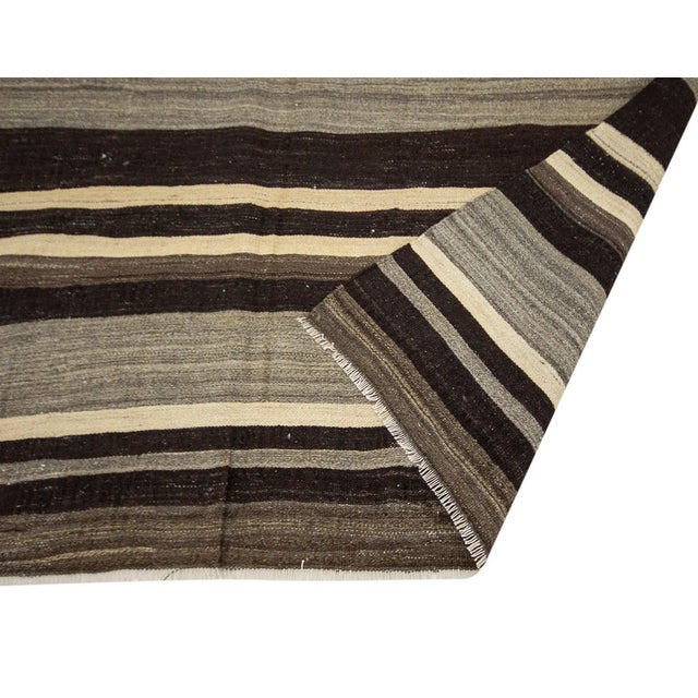 Mid 20th Century Brown & Ivory Vintage Kilim Rug For Sale - Image 5 of 7