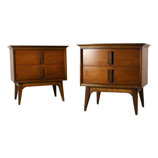 Bassett Mayan Vintage MCM Tiki Pair of Nightstands, C. 1960s, Attributed For Sale