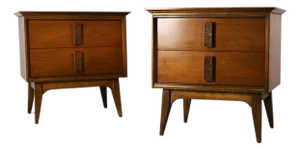 Bassett Mayan Vintage MCM Tiki Pair of Nightstands, C. 1960s, Attributed