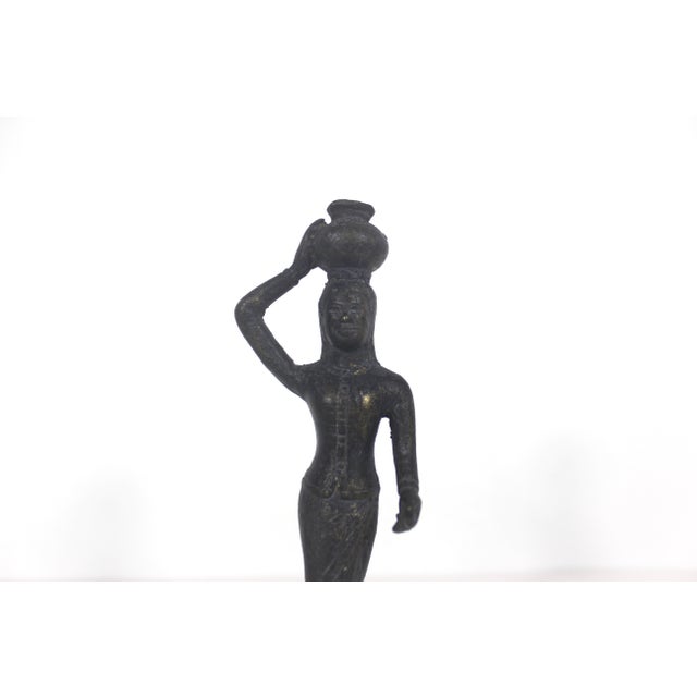 Indian Vintage Bronze Patinated South East Asian Female Art Sculpture For Sale - Image 3 of 11