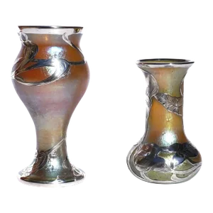 Early 20th Century Loetz Silver Overlay Art Nouveau Vases - Set of 2