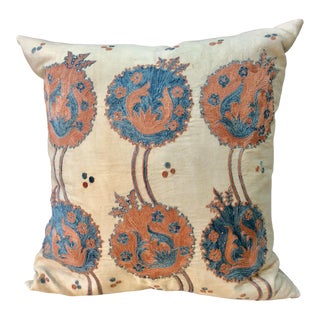 Turkish Hand Embroidered Silk Suzani Pillow For Sale