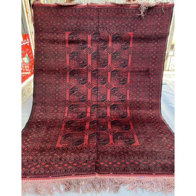 Vintage Afghan Turkmen Ersari Bokhara Gul Rug - 8'6" X 6'6" For Sale - Image 9 of 12