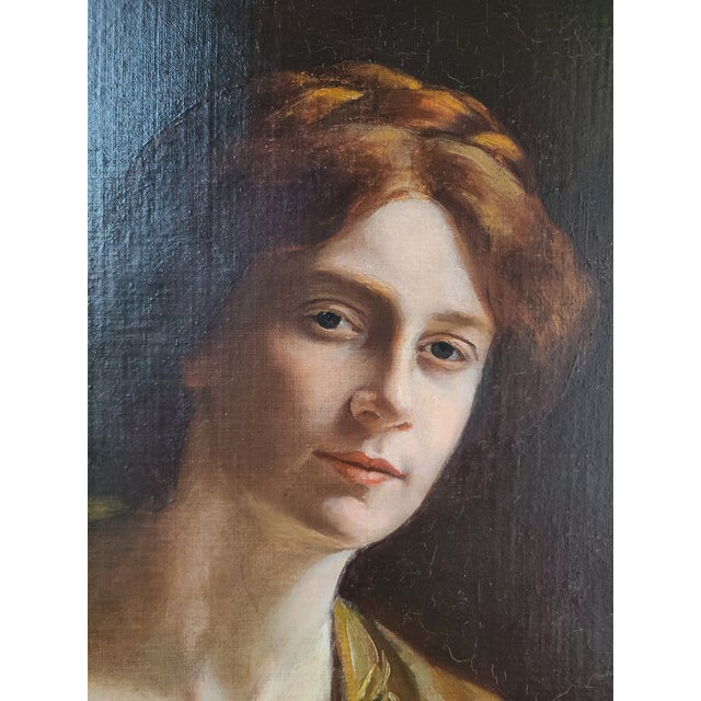 Carol Aus Antique 1910s Oil Painting Portrait of a Lady For Sale - Image 4 of 18
