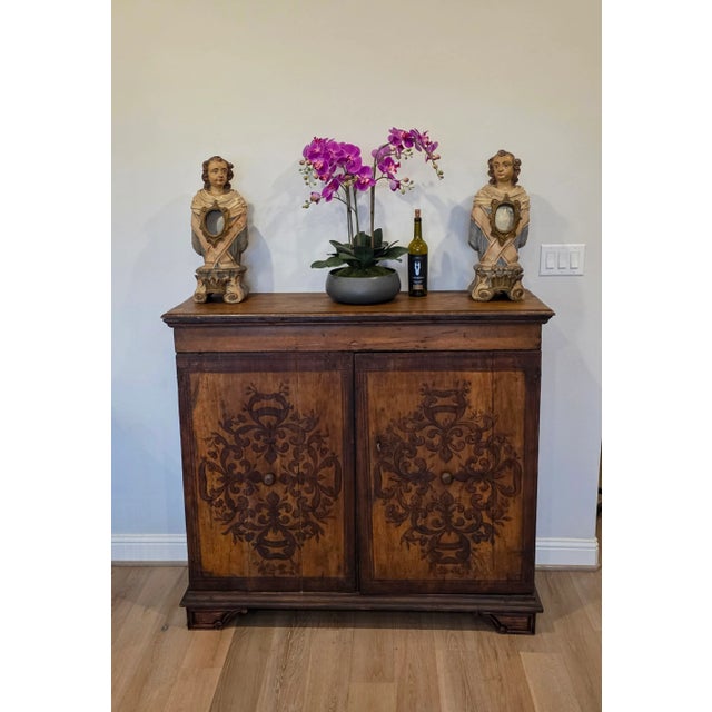 Baroque Early 18th C. Italian Baroque Inlaid Wood Sacristy Cabinet Rustic Antique Credenza For Sale - Image 3 of 18
