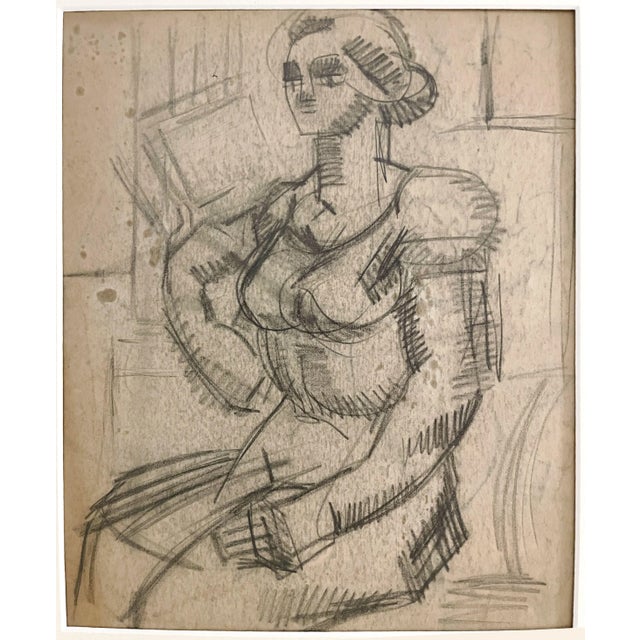 1940s Charcoal on Paper, Cubist Drawing of a Seated Woman by Artist Harold Haydon For Sale - Image 4 of 4
