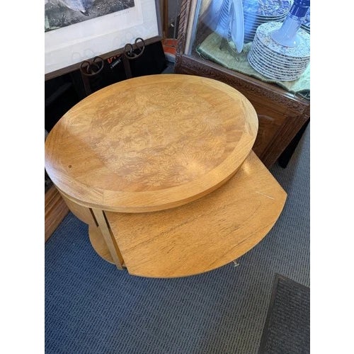 Wood 1980s Charles Pfister for Baker Furniture Oval Burl Veneer 1 Drawer Nightstand For Sale - Image 7 of 12