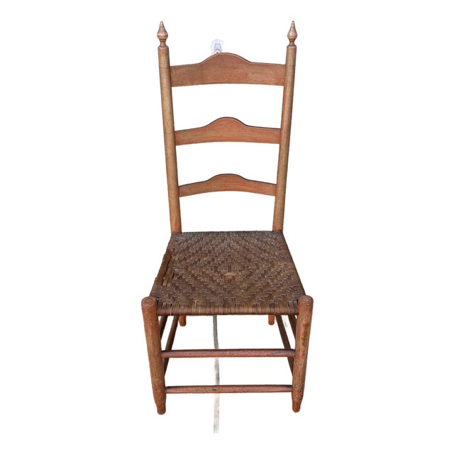 Antique Salmon Painted Ladderback Side Chair, Circa 1820's For Sale