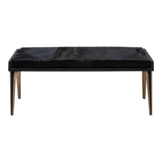 Upholstered Hide Bench in Black Shagreen With Bronze Patina Brass by R&y Augousti For Sale