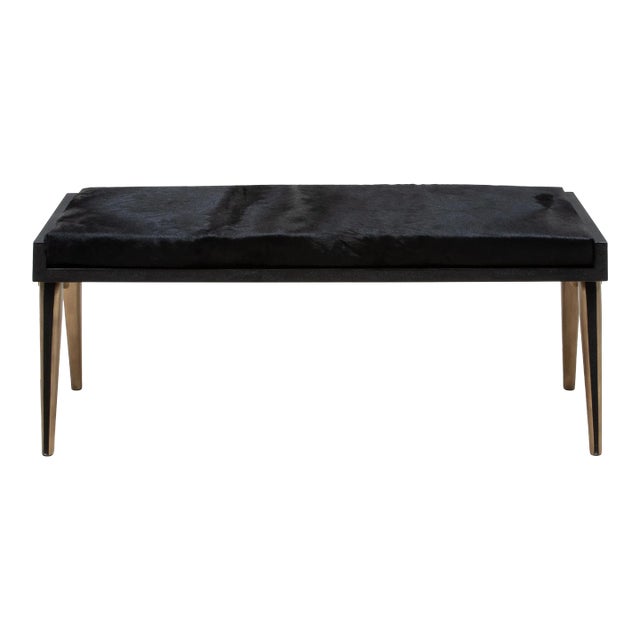 Upholstered Hide Bench in Black Shagreen With Bronze Patina Brass by R&y Augousti For Sale