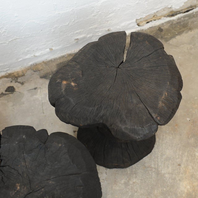 Wood Sculptural Side Tables in Burnt Wood, 1980s, Set of 3 For Sale - Image 7 of 12
