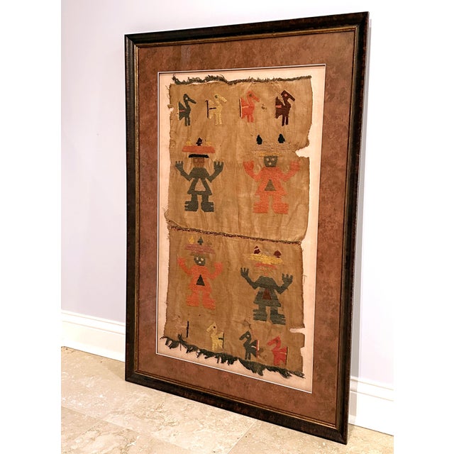 Large Framed Pre-Columbian Embroidered Textile from Chimu Culture For Sale - Image 4 of 8
