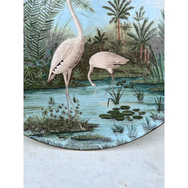 Late 19th Century 19th Century Large French Majolica Flamingo Platter For Sale - Image 5 of 8
