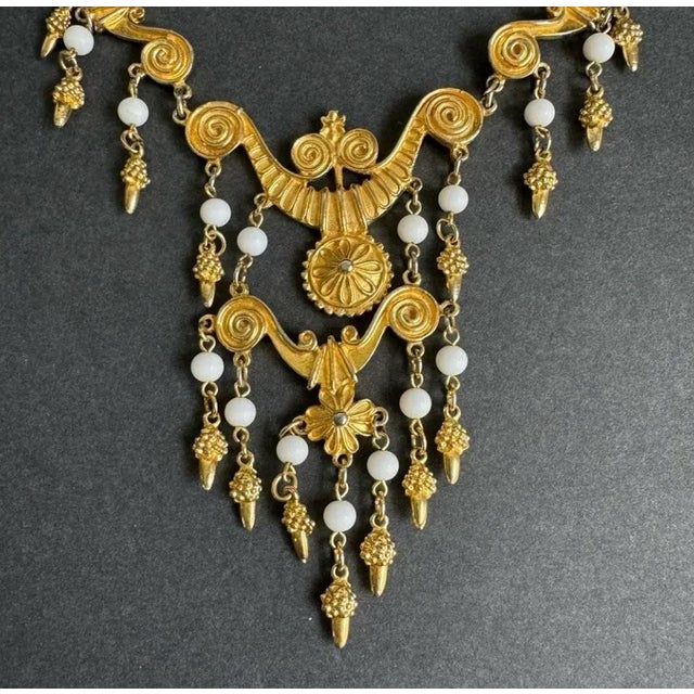 Rococo Gold Tone Bib Statement Necklace Waterfall Pendants Etruscan Revival Maximalist Vendome For Sale - Image 3 of 11