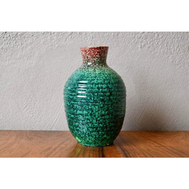 Speckled Turquoise Green Glazed Ceramic Vase from Accolay, 1950s For Sale - Image 10 of 10