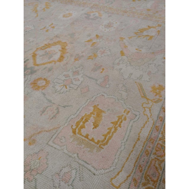 Late 19th Century Antique Oushak Carpet, Handmade Turkish Oriental Rug, Beige, Taupe, Soft Shrimp For Sale - Image 5 of 13