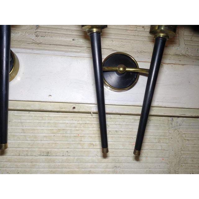 1970s Gold and Black Wall Lights with White Glass Shade, 1970s, Set of 2 For Sale - Image 5 of 13