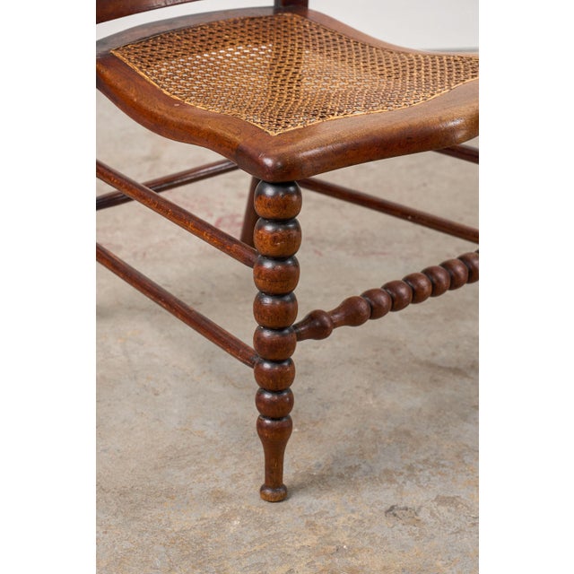 Antique Petite Walnut Accent/ Nursing Chair With Hand-Tied Cane Seat + Back With Bobbin Legs For Sale - Image 9 of 10