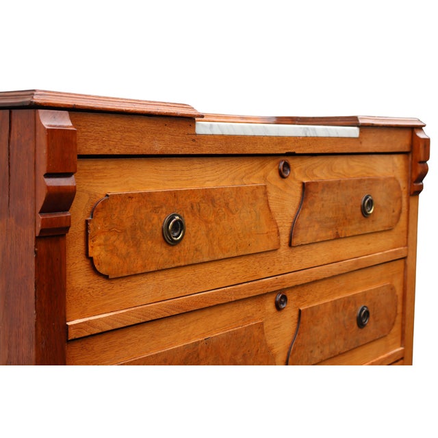 Late 19th-Century Victorian Burl-Wood, Oak & Marble Washstand Chest, C. 1890 For Sale In Washington DC - Image 6 of 18