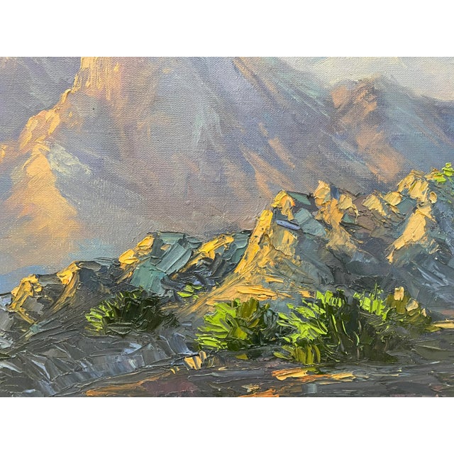 Textile Mountain Landscape Original Oil Painting C.1940 For Sale - Image 7 of 11
