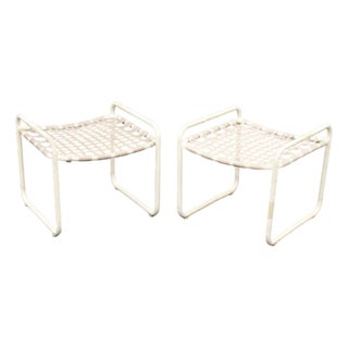Brown Jordan Vintage Pair 'Lido' Aluminum Outdoor Patio Stools or Ottomans For Sale