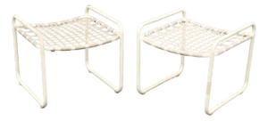 Brown Jordan Vintage Pair 'Lido' Aluminum Outdoor Patio Stools or Ottomans