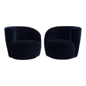 Navy Blue Mohair Vladimir Kagan Nautilus "Corkscrew" Chairs - A Pair