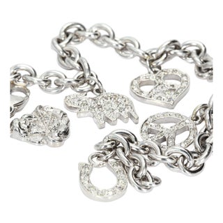 18k White Gold Bracelet With Diamond Charms: Elephant Heart Peace For Sale