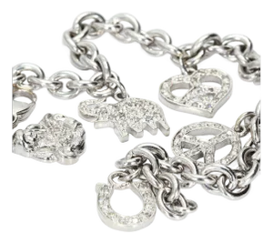 18k White Gold Bracelet With Diamond Charms: Elephant Heart Peace