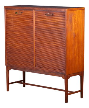 Danish Teak Tambour Cabinet with Brass Handle, 1960s