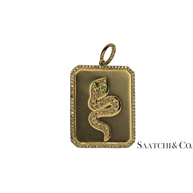 Late 20th Century 14k(585) Yellow Gold Natural Diamond & Natural Tsavorite Snake Pendant For Sale In New York - Image 6 of 8