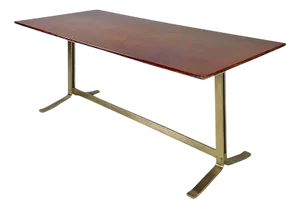Italian Modern Wood Top and Metal Base Desk or Dining Table from Formanova, 1970s