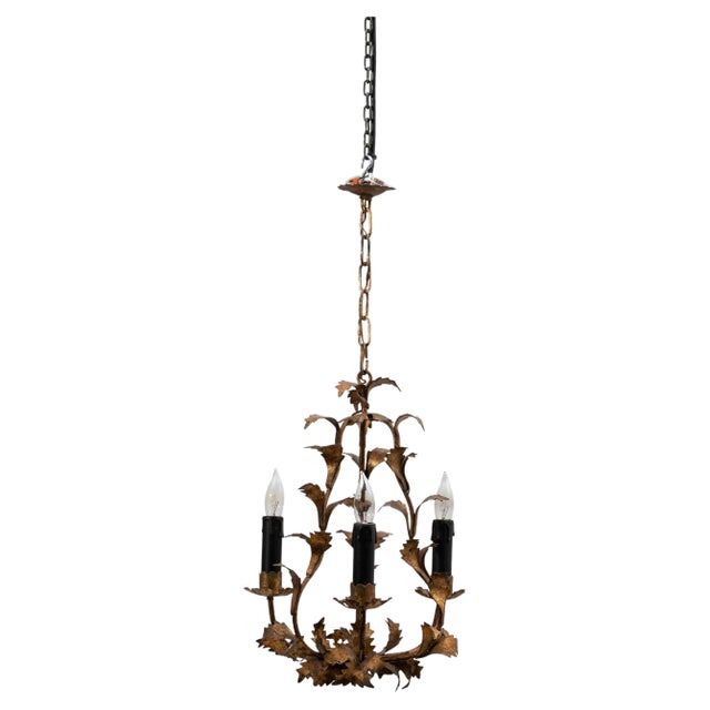 20th Century Italian Gilt Metal Tole Chandelier with Leaf Motif For Sale - Image 15 of 18