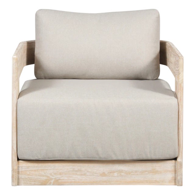 Paradiso Outdoor Teak Natural Look Swivel Chair - Gray Fabric For Sale