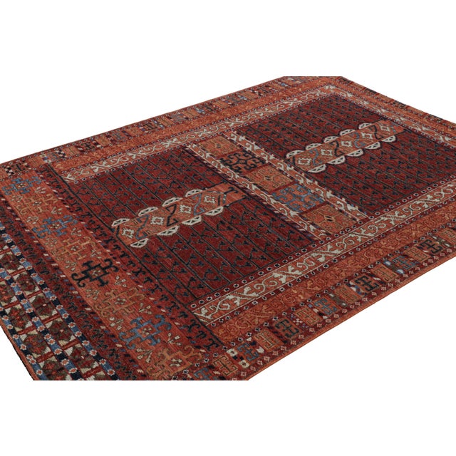 Rug & Kilim Rug & Kilim’s Yomut Ensi Style Rug in Red and Blue With Geometric Patterns For Sale - Image 4 of 7