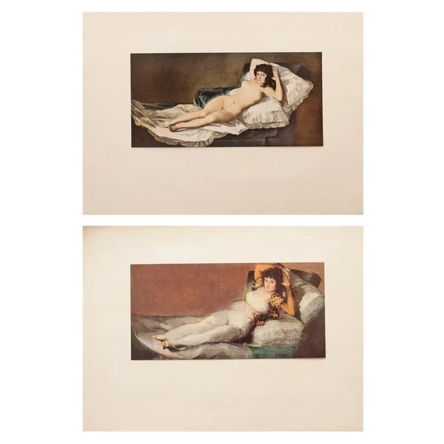 A lovely pair of vintage First Edition full-color prints of paintings "The Maja Nude" and "The Maja Clothed" by Goya....