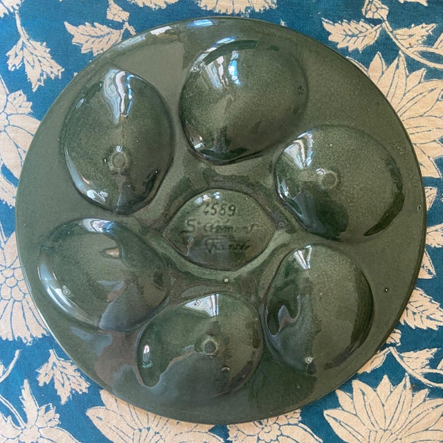 Forest Green Vintage French Majolica Oyster Service from Saint-Clément, 1960s, Set of 7 For Sale - Image 8 of 10
