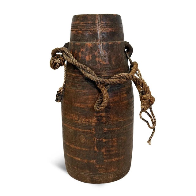 Farmhouse Vintage India Rustic Wood Water Pot For Sale - Image 3 of 4