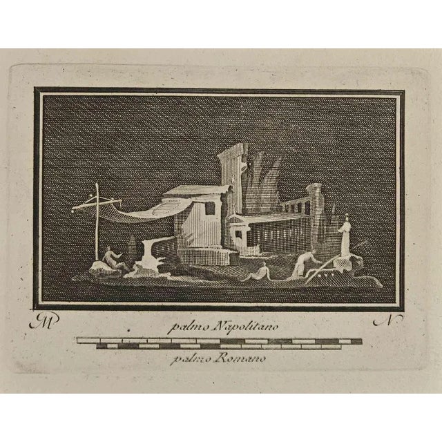 Ancient roman fresco from herculaneum from the series "antiquities of herculaneum", is an etching on paper realized by...