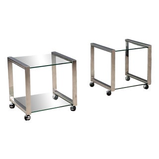 Vintage Bedside Tables with Glass Top, Set of 2 For Sale