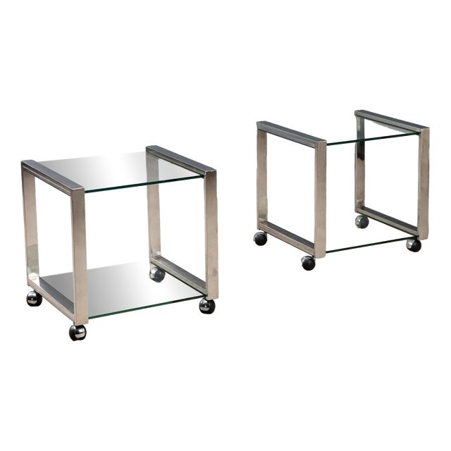 Vintage Bedside Tables with Glass Top, Set of 2 For Sale
